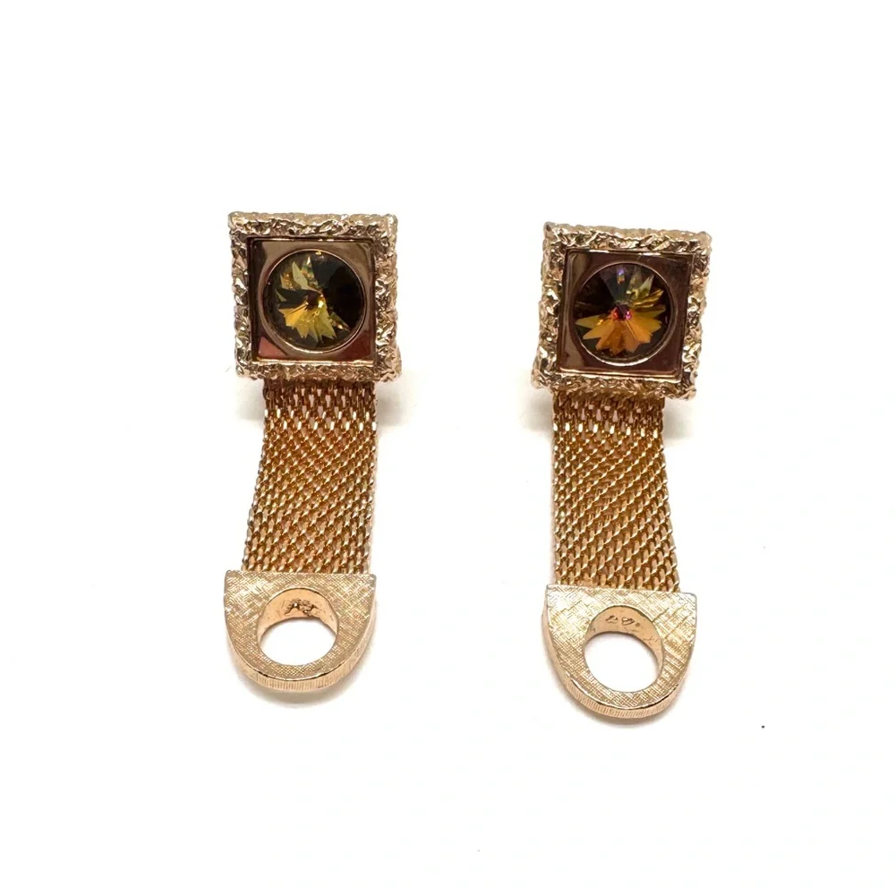 Vintage Watermelon Rivoli Wraparound Cufflinks Textured Square Goldtone Mesh